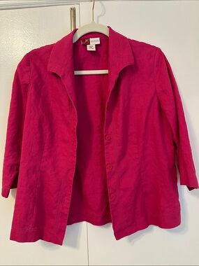 JM Collection Hot Pink Button-Front Linen Jacket